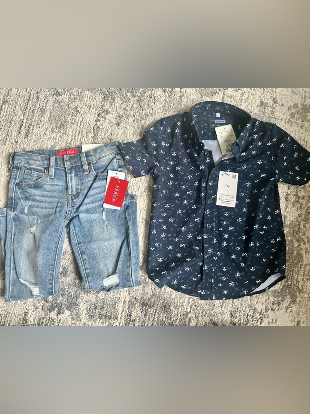 Navy Floral Button-Up Shirt with Light Wash Jeans